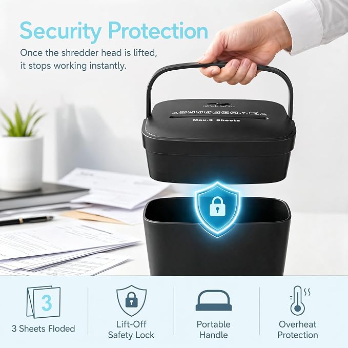 OVO-408S Mini Home Office Cross Cut Shredder, 3-Sheet Folded, 4L Bin | 4×28mm cross cut, jam reverse, 2m/min speed, <65dB quiet, 4min/60min cycle, shreds receipts, envelopes, home office privacy