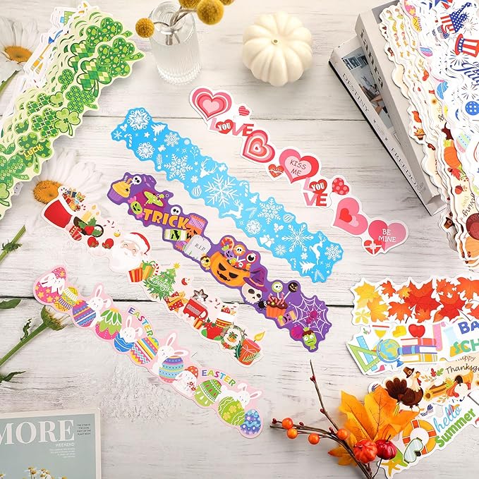 Geyee 360 Pcs Easter Bulletin Board Borders St. Patrick's Holiday Decorations Summer Spring Classroom Borders Bulletin Board Trim for Classroom School, 12 Design(Lovely)