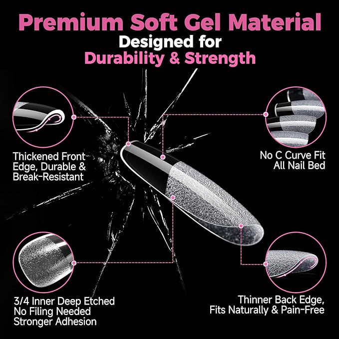 UNA GELLA Gel Nail Tips Square & Squoval Short, 504pcs Short Round Square Nail Tips Pre Etched Squoval Soft Gel Clear Fake Nails Full Cover For Nails Extension Home DIY Salon 12 Sizes