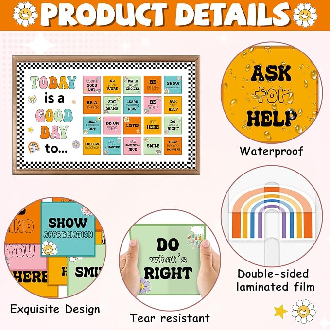 Retro Inspirational Bulletin Board Set Groovy Motivational Back to School Classroom Decorations Today is A Good Day Quotes Bulletin Board Hippie Positive Cutout for Classroom School Office Wall Decor