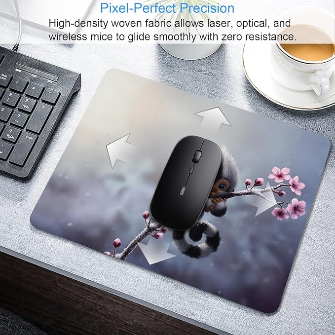 Cute Monkey Sakura Mouse Pad, 9.5"x7.9" Non-Slip 3mm Mousepad | Personalized printed square mousepad with cute monkey. Clean-cut flush edges & premium smooth cloth for laptop computer.