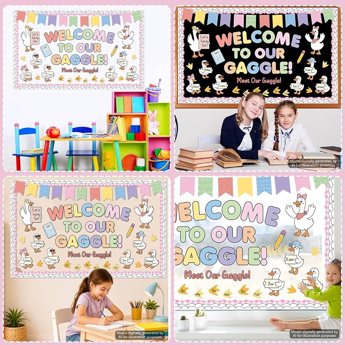 Silly Goose Bulletin Board Decorations Welcome Back to School Cute Goose Notebook Paper Cutouts Welcome to Our Gaggle Classroom Decor Supplies for Home School Classroom Chalkboard Wall Door Decor