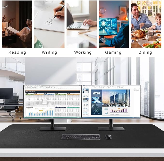 Mydours Extra Large 59" x 24" PU Leather Desk Pad,Gaming Mouse Pad, Black | XXL Large Waterproof Desk Protector for Workspace Decor, Durable Keyboard Mouse Pad for Home, Office, Writing Gaming