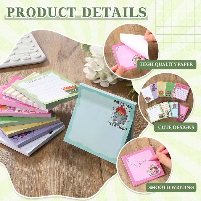 9 Pads Dumpster Fire Sticky Notes, 3x3 Inch Cute Stick Notepads | Adhesive Memo Notes Pad, Coworker Gifts, Office Supplies Decor, Desk Accessories for Students, Teacher, Meeting
