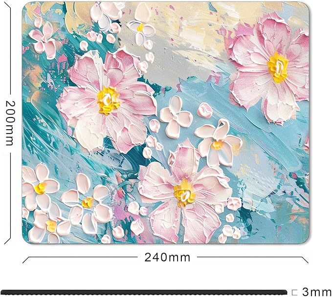 Square Pink Flowers Mouse Pad Cute, Watercolor Floral Computer Mouse Pads Small, Abstract Blue Mousepad Washable, Non-Slip Rubber Base Mouse Mat, Beautiful Office Decor Gift for Women Girls Coworkers