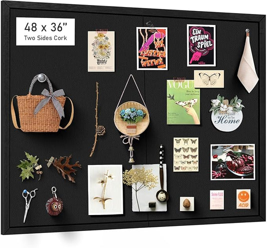 Miratino Large Bulletin Board, Cork Boards for Walls with Frame, Pin Display Board Vision Board for Home School Office Decor(Black)