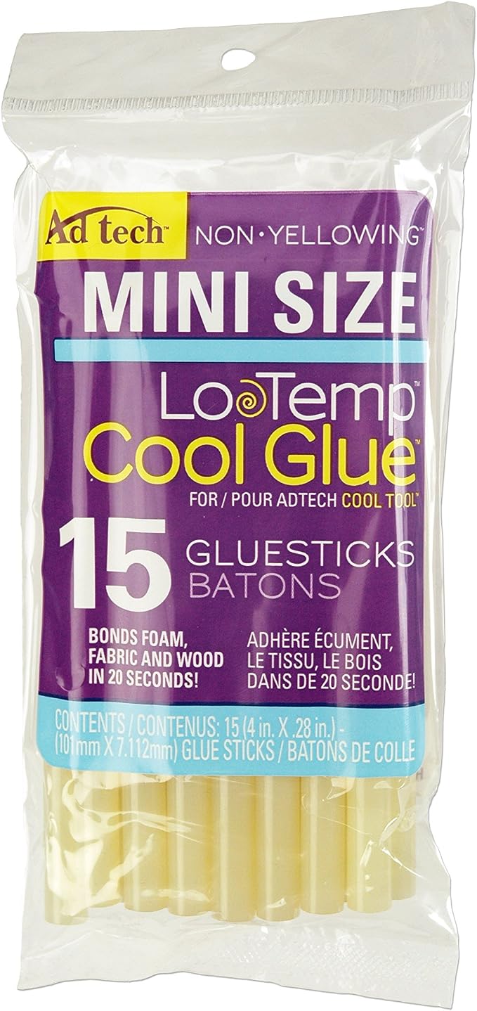 AdTech Ultra Low Temp Cool Glue Sticks,Mini 4-Inch – for Safe Crafting & DIY,Fast Bonding,Ideal for Delicate Materials,Fits Low Temp Mini Glue Guns,Made in USA,15 Count (Pack of 9)
