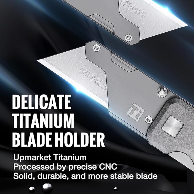 WORKPRO Premium Titanium Utility Knife, CNC Unibody, Lightweight Aluminium Handle Folding Box Cutter, Quick Change Blade Razor Knife,Ideal Gifts for Men Women, with 10 Extra Blades