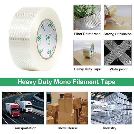 BOMEI PACK 36PACK Reinforced Packing Tape, 5.5Mil 2Inx 55Yds, Heavy Duty Filament Strapping Tape 2inch for Packing Shipping, Moving and Storage, Total 1980yds