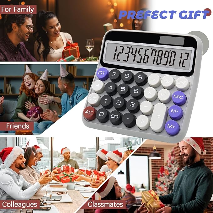 Black Gray Calculator, Big Button Calculator with Large LCD Display | Black Gray Calculators Desktop for Offices, Solar Calculator Powered by two Modes, Black Desk Accessories
