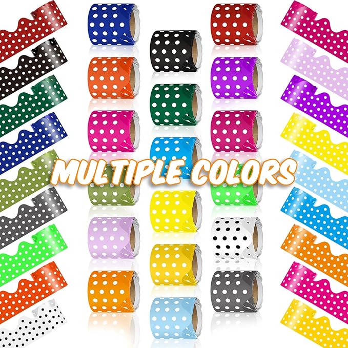 18 Rolls 300 Feet Bulletin Board Borders in 18 Colors, Scalloped Rolled Bulletin Board Trim for Wall Classroom School Office DIY Decoration(Polka Dots,Multicolored)