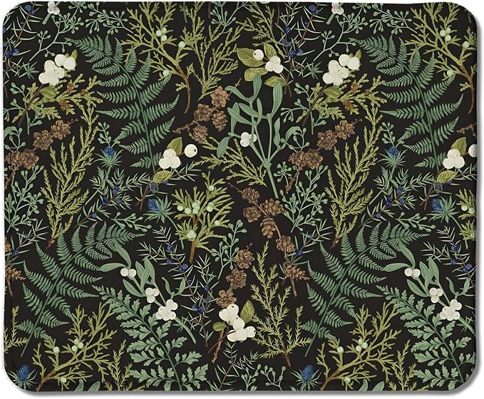 Dark Green Plant Mouse Pad,Vintage Green Fern Leaves Botanical Cottagecore Mouse Pads for Wireless Mouse Computers Laptop Desk Accessories, Plant Desk Accessories,9.5x7.9 Inch