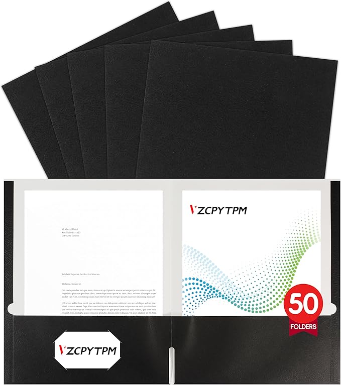 50 Packs Black Two Pocket Folders,File Folder Letter Size,8.5x11Inches File Folders for Office,School and Home,Organizer File Folder