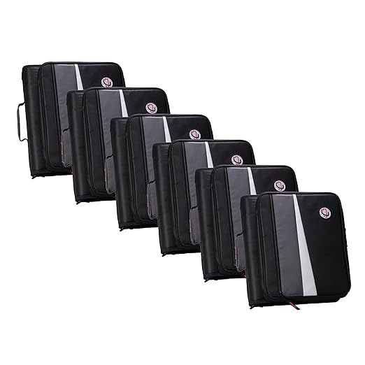 Case-it School Zipper Binder | 1.5-Inch O-Rings | 300-Sheet | LT-117 Black | Workstation, 13-Inch Laptop/Tablet Padded Pocket, Multiple Pockets, Shoulder Strap, 6-Pack, Office