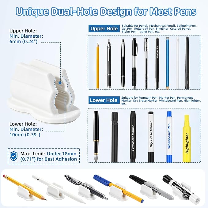 Biottro 12PCS Adhesive Pen Holder Pencil Holder for Desk Wall Clipboard Car Silicone Pens Markers Pencils Organizer Teacher Supplies Office Supplies (12PCS White)
