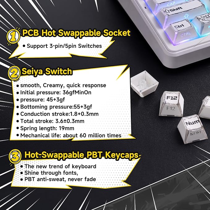 LEOBOG X Aula Wireless Mechanical Keyboard 8000mAh Creamy Gaming Keyboards | Aula F99 Pro Multifunction Metal Knob,Hot Swappable Custom,RGB Backlit,Tri-Mode BT/USB-C/2.4GHz Connect,PBT Keycaps,Full Size