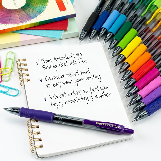 PILOT G2 Gel Roller Pens, G2 Rainbow Colors Pack, 15 Pack Pouch, Assorted