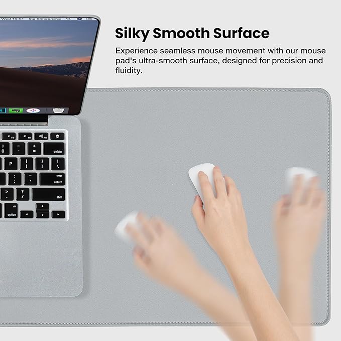 ALOANES Waterproof Mouse Pad with Durable Stitched Edge, XXXL Gaming Keyboard Pad, Non-Slip Rubber Base Mouse Mat, Extended Desk pad for Gamer, Office & Home, Gray Mousepad 35.4"x 15.7"x 0.12"