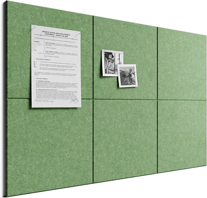 Bumusty 36"x 24" Large Felt Bulletin Board Tiles, Moss Green | 6-Pack Cork Board Alternative, Wall Decor, 30 Pushpins, 30 Adhesive Tabs, Vision Board, Office, Classroom, Home, Dorm