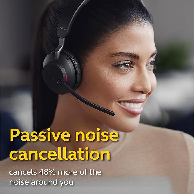 Jabra Evolve2 65 MS Wireless Headset with Link380a, Mono, Black – Wireless Bluetooth Headset for Calls and Music, 37 Hours of Battery Life, Passive Noise Cancelling Headphones