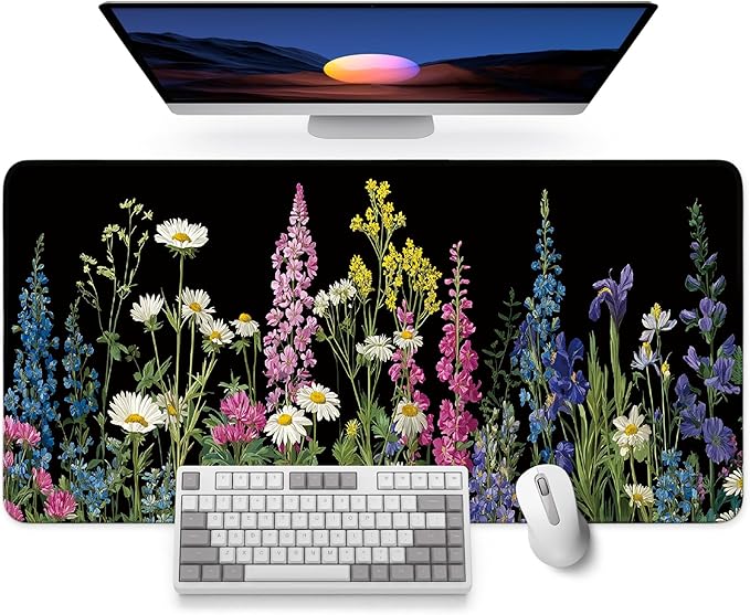 Large Mouse Pad for Desktop, Cute Desk Mat Pad Protector for Work & Gaming, Aesthetic Pretty Anti-Slip Laptop Blotter Cover for Office School Home Supplies, Starlit Petals, 35.4" x 15.7"