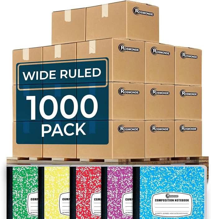 Composition Notebooks Bulk, 1000 Pack, Wide Ruled, Color Marble | Pallet of Composition Notebooks, 100 Sheets (200 Pages), 9-3/4 x 7-1/2, Bulk Notebooks for School & Office, 4-7 Days Transit