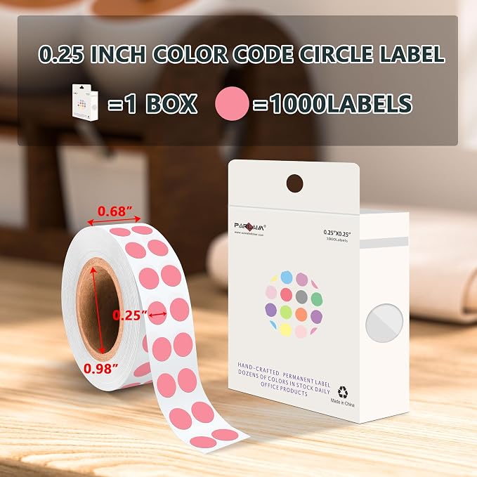 PARLAIM 1/4 Inch Circle Sticker Labels,1000 Stickers Round Color Coding Circle Dots Stickers, Adhesive Roll Dot Label for Inventory Organize, File Classification(Pink)