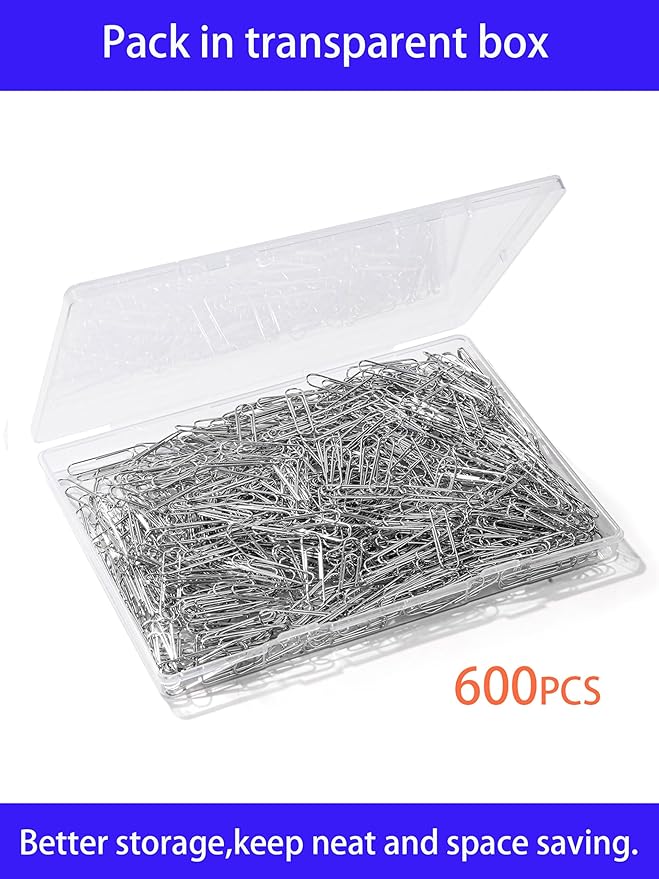 Paper Clips, 600 Pcs Paperclips Premium Medium Paper Clip, 1-2/7" Silver School Office Supplies Heavy Duty, Ideal for Bookmark(Silver)