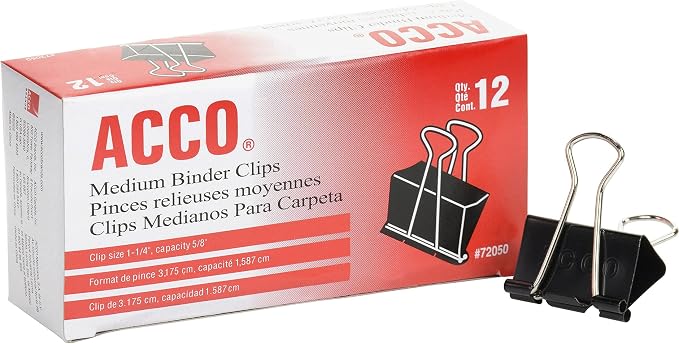 ACCO Binder Clips, Medium, Black, 12 per Box, 2 Boxes (72062) (Pack of 10)