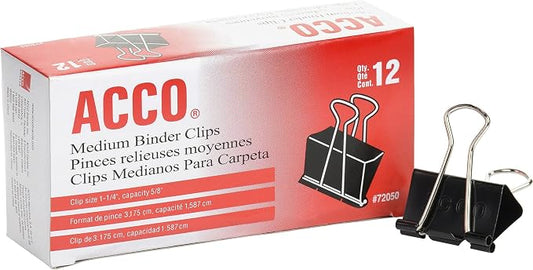 ACCO Binder Clips, Medium, Black, 12 per Box, 2 Boxes (72062) (Pack of 10)