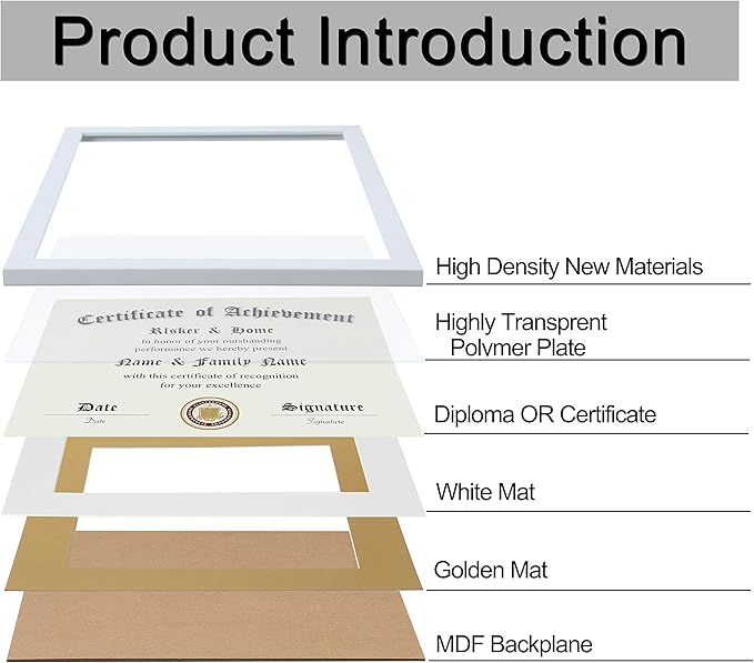 ELSKER&HOME 11x14 Diploma Frame, 8.5x11 Certificate&Document with Mat or 11x14 Inch Without Mat, White Frames, Display Degree or Award Frames (Double Mat, White with White Rim)