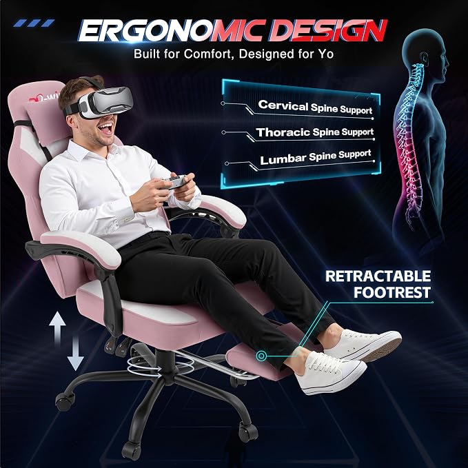 Video Gaming Chair for Adults, Computer Chair with Footrest and Ergonomic High Back, Big and Tall Gamer Chair with Massage Lumbar Support (Blush)