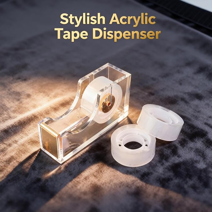 12 Rolls Crystal Clear Transparent Tape with Acrylic Tape Dispenser, 3/4 Inch x 1000 Inch, 1 Inch Core, Clear Office Tape Invisible Tape for Office School Home DIY Craft Gift Wrapping Document Sealing