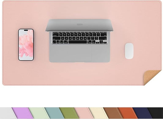 AFIING Dual-Sided Desk Pad, Natural Cork & PU Leather, Desk Mat Protector Non-Slip, Waterproof, Easy Clean,Large Mouse mats for Office and Home Work(Pink, 31.5"x17")