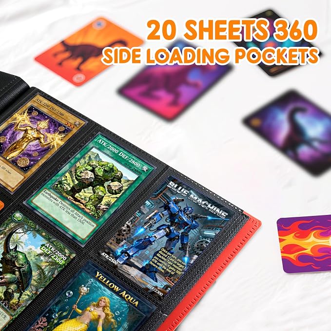 Trading Card Binder 9 Pocket, 360 Card Waterproof Folder with Side Loading Sleeves, Sturdy Card Collection Album for MTG, TCG, Game Cards & Sports Cards (1, Red)