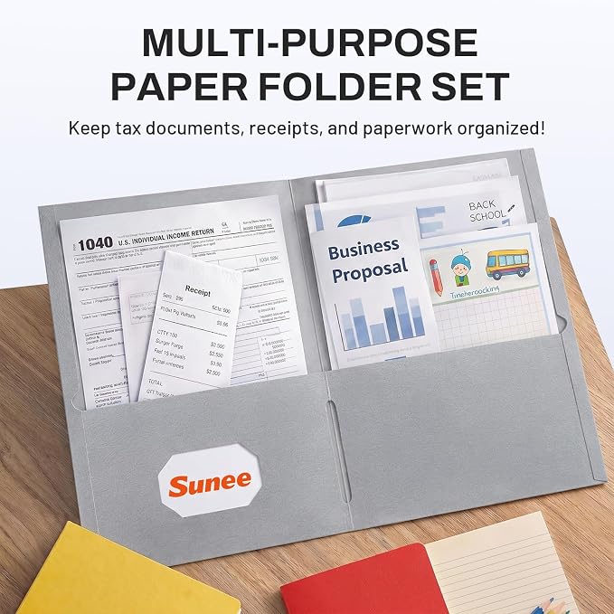 SUNEE Folders with Pockets (25 Pack, Gray), 2 Pocket Folders Fit Letter Size Paper, Paper File Folder for School Office Home Bussiness