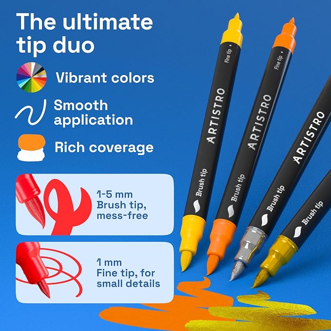 ARTISTRO 48 Dual-Tip Acrylic Paint Marker Pens for Drawing | For Fabric, Rock, Glass, Wood, & Molds, Arts & Crafts Gift for Adults, Teens, & Kids, Classroom Must Haves & School Supplies
