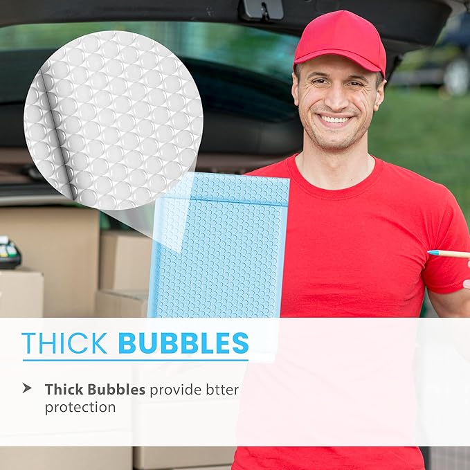 Light Blue Small Poly Bubble Mailers 6x10 inch #0 | Self Seal Padded Envelopes | Cushioned Bubble Mailer | Usable Size 6x9 | WaterProof | Lightweight mailing Shipping Bags | 250 Pack Bulk
