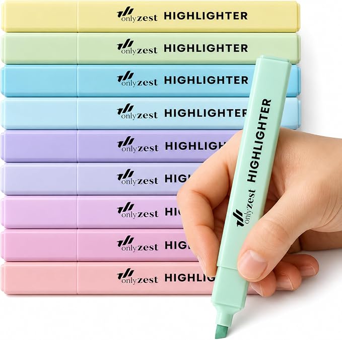 10 Aesthetic Bible Highlighters - Chisel Tip Liquid Ink Marker | Pen with Snap Caps for Clean Highlighting - Assorted Colors, No Bleed & Quick Dry - Bible Marker for Journaling & Studying