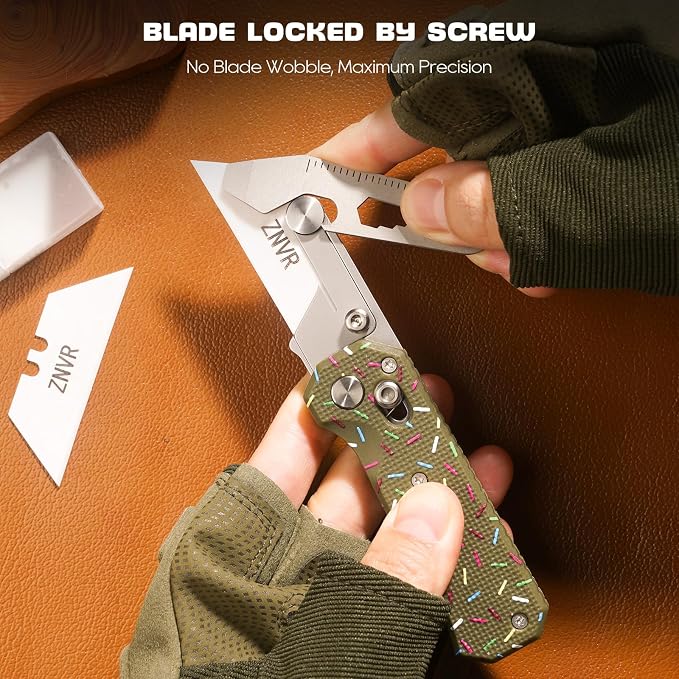 Premium Folding Utility Knife with 5 Extra Ceramic Blades, Box Cutter, Heavy duty & Lightweight Design, G10 Handle, Pocket clip, safety Lock, EDC Pocket Knife for home, Office, Factory, Camping