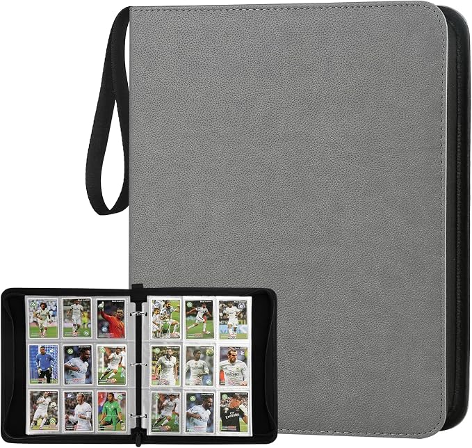 GERMUN 3 Ring 9 Pocket Zipper Card Binder, 720 Double Sided Standard PU Trading Card Album Folder for TCG & Sports Cards, Not Fit Top Loaders (dark grey)