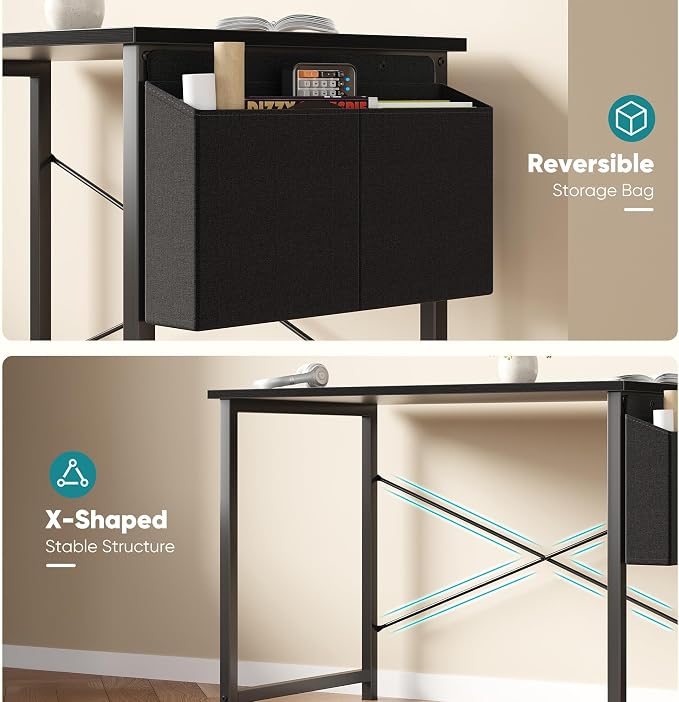 OLIXIS Small Computer Desk, 40 Inch Gaming Desks for Home Office | Writing Study Craft Work Table, Computer Workstation for Bedroom Small Spaces with Storage Bag, Black
