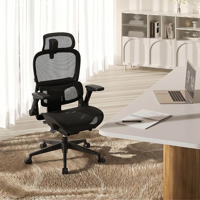 SIHOO B300 PRO Comfy Ergonomic Office Chair Without FOOTREST, Black | Mesh Computer Chair with 360° FILP-up 6D Armrests, 135° Reclining, Breathable Desk Chair for Home Office, Holds 300 LBS
