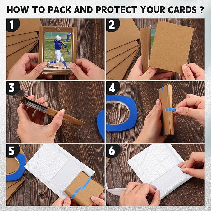 Tatuo 301 Pcs Trading Card Shipping Protector Set Include 200 Corrugated Cardboard Sheets Inserts 100 Poly Bubble Mailers Padded Envelopes and Masking Tape(White)