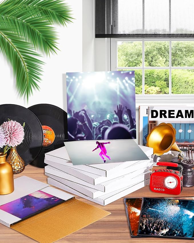 50 Pack Vinyl Record Shipping Boxes: 12.5" X 12.5" x 1" White Vinyl Record LP Shipping Mailer Boxes, Easy Fold LP Cardboard Mailing Boxes Multi Depth Album Mailers for Packaging Moving Storage | 12.5" X 12.5" x 1" White Album Mailers Easy Fold LP Cardb...