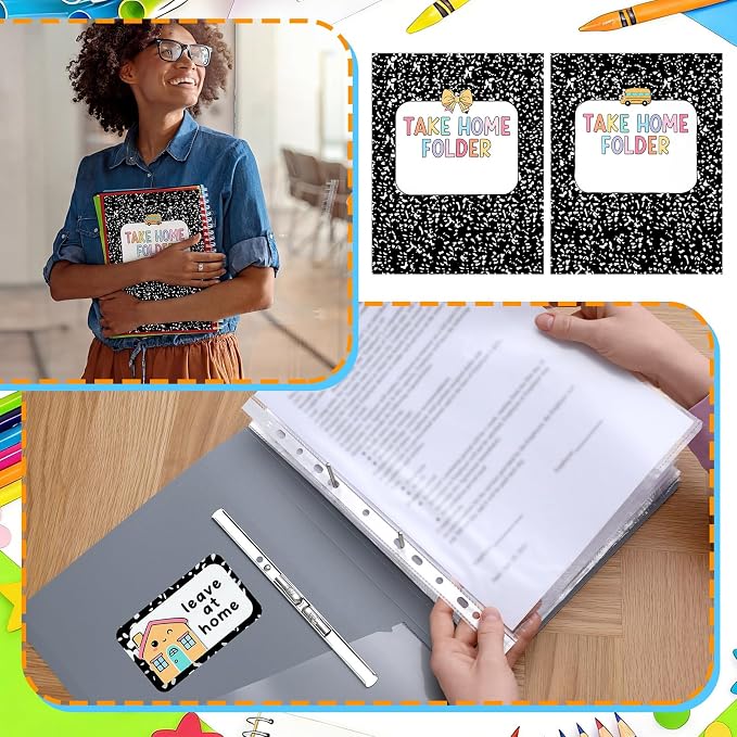 Gueevin 40 Set Student Homework Folder Labels for Composition Notebook Homework Take Home Folder Covers Label with Leave at Home, Send Back to School Sticker Thermal Printed for Office Classroom