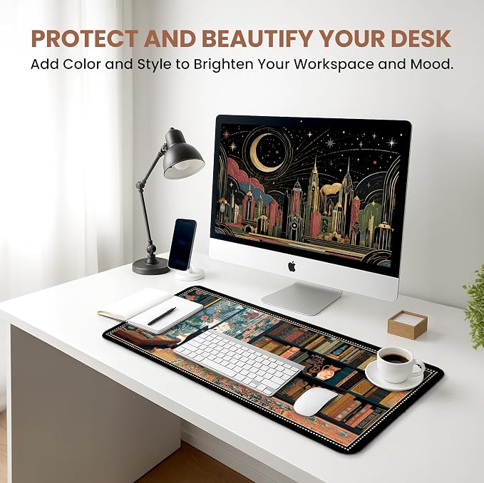 Aesthetic Desk Mat, Cute Black Cat Desk Pad Protector for Work & Decor, 31.5" x 11.8", Pretty Non-Slip Extended Mouse Pad for Office or Home