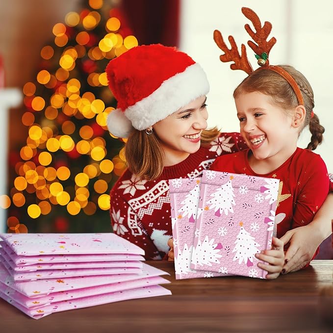 Metronic Christmas Bubble Mailers 6x10 Inch 50 Pack Cute Bubble Mailers Usable Size 6x9" Waterproof Padded Envelopes Mailing Envelopes for Shipping Gift, Jewelry, Makeup, Small Items