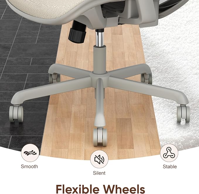 Mesh Office Chair,Ergonomic Computer Desk Chair,Sturdy Task Chair- Adjustable Lumbar Support & Armrests,Tilt Function,Comfort Wide Seat,Swivel Home Office Chair (Beige)