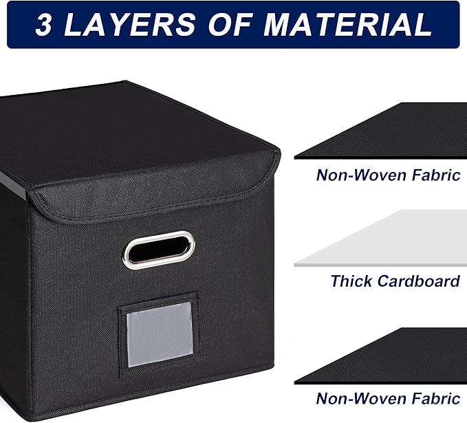 File Organizer Box with Lid (Beige, 14.9 x 12.59 x 10.8 inch, 2-Pack) | Large Hanging File Folder Organizer with Plastic Slide, Collapsible Portable Filing Storage Boxes for Office/Decor/Home